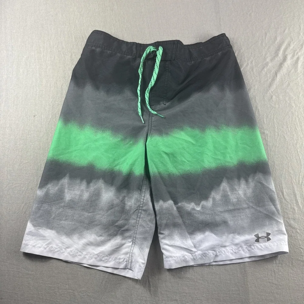 Under Armour Swim Trunks Youth XL Lined Kids Shorts Outdoors Beach Green Black